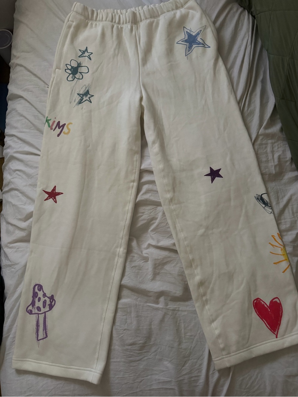 Discontinued - NWOT SKIMS Cream Straight-Leg Pants with Doodle Print